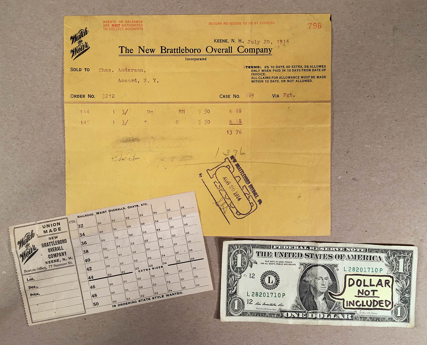 details about keen nh 1914 new brattleboro overall company billhead and order sheet billhead font